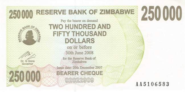 250000 Dollars Zimbabwe p.50 2007